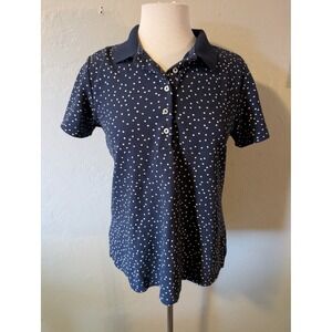 Womens Navy Blue Polka Dot LL Bean Polo size M